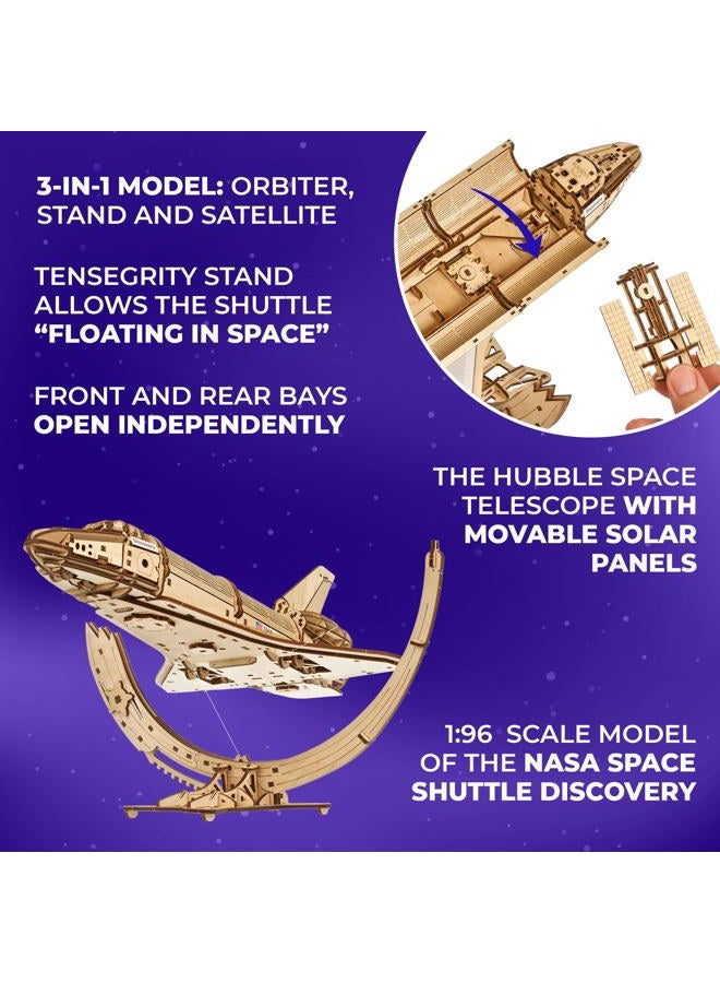 UGEARS NASA Space Shuttle Discovery – Wooden 3D Puzzles for Adults with Hubble Space Telescope and Tensegrity Stand Crafts For Adults – Wooden Model Kits for Adults 315 Pcs - Image 3