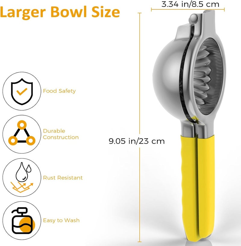 RCMo Lemon Squeezer Stainless Steel - Premium Quality, Heavy Duty Solid Metal Squeezer Bowl - Large Manual Citrus Press Juicer and Lime Squeezer (Yellow) - Image 2
