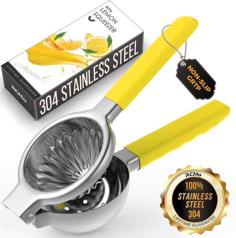 RCMo Lemon Squeezer Stainless Steel - Premium Quality, Heavy Duty Solid Metal Squeezer Bowl - Large Manual Citrus Press Juicer and Lime Squeezer (Yellow) - Image 1