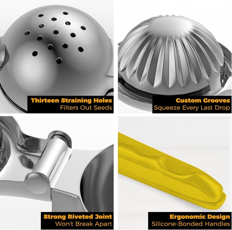 RCMo Lemon Squeezer Stainless Steel - Premium Quality, Heavy Duty Solid Metal Squeezer Bowl - Large Manual Citrus Press Juicer and Lime Squeezer (Yellow) - Image 4