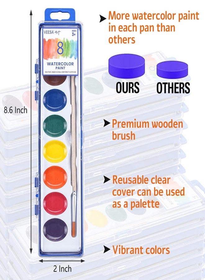 VEESA 8 Colors Watercolor Paint Set for Kids, 24 Pack Washable Watercolor with Wood Brushes, Non-Toxic Water Color Paint, Valentines Day Gifts for Kid Prizes Exchange - Image 2
