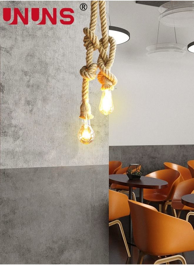 UNUNS Rope Hanging Pendant,1M Double Head Chandelier Pendant,E27 Vintage Loft Chandelier Hanging Rope Pendant Lamp For Bedroom Restaurant Cafe Bar Country Style Decor  - Image 1