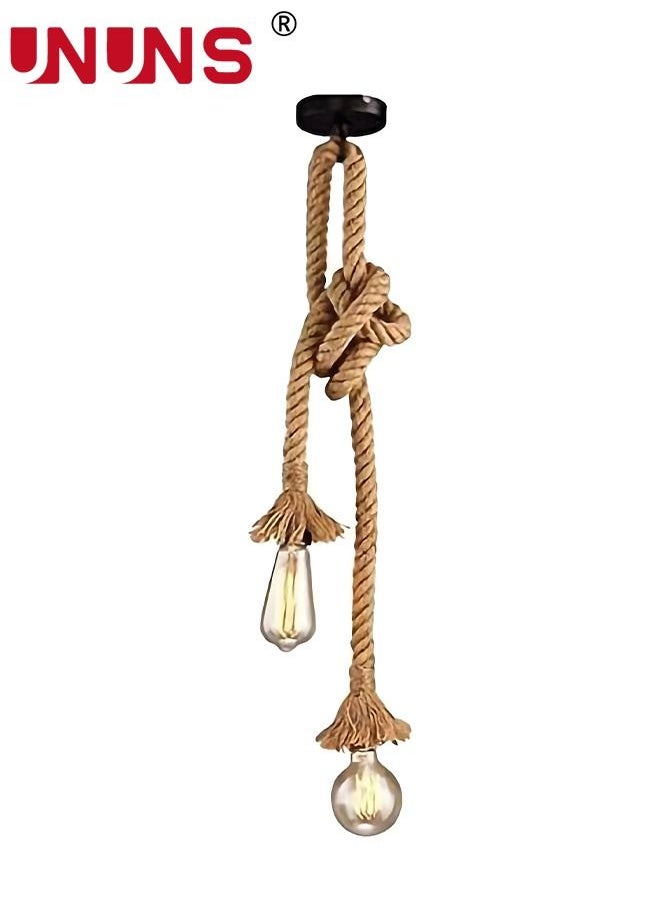 UNUNS Rope Hanging Pendant,1M Double Head Chandelier Pendant,E27 Vintage Loft Chandelier Hanging Rope Pendant Lamp For Bedroom Restaurant Cafe Bar Country Style Decor  - Image 5