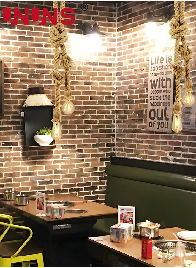 UNUNS Rope Hanging Pendant,1M Double Head Chandelier Pendant,E27 Vintage Loft Chandelier Hanging Rope Pendant Lamp For Bedroom Restaurant Cafe Bar Country Style Decor  - Image 2
