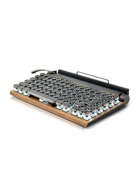 7KEYS Retro Typewriter Keyboard, Electric Typewriter Vintage with Upgraded Mechanical Bluetooth 5.0,Multi Devices Connection Classical Wooden,Punk Round Keys for Desktop PC/Laptop Mac/Phone (Wood)