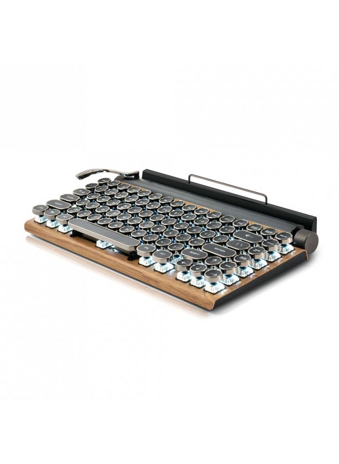 7KEYS Retro Typewriter Keyboard, Electric Typewriter Vintage with Upgraded Mechanical Bluetooth 5.0,Multi Devices Connection Classical Wooden,Punk Round Keys for Desktop PC/Laptop Mac/Phone (Wood)
