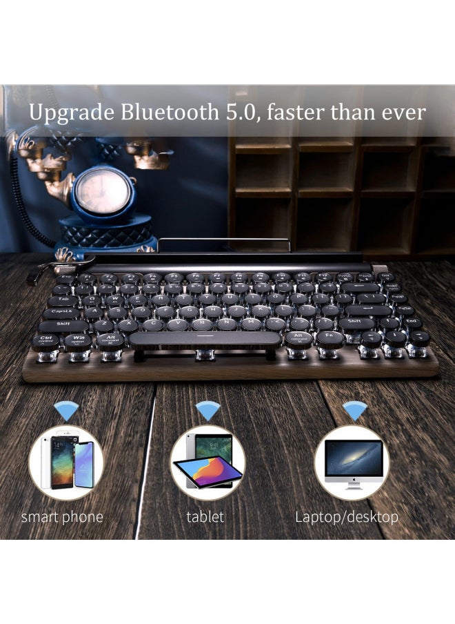 7KEYS Retro Typewriter Keyboard, Electric Typewriter Vintage with Upgraded Mechanical Bluetooth 5.0,Multi Devices Connection Classical Wooden,Punk Round Keys for Desktop PC/Laptop Mac/Phone (Wood)