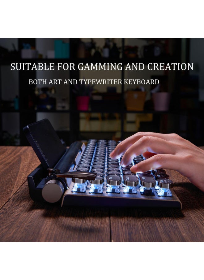 7KEYS Retro Typewriter Keyboard, Electric Typewriter Vintage with Upgraded Mechanical Bluetooth 5.0,Multi Devices Connection Classical Wooden,Punk Round Keys for Desktop PC/Laptop Mac/Phone (Wood)