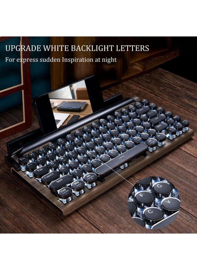 7KEYS Retro Typewriter Keyboard, Electric Typewriter Vintage with Upgraded Mechanical Bluetooth 5.0,Multi Devices Connection Classical Wooden,Punk Round Keys for Desktop PC/Laptop Mac/Phone (Wood)