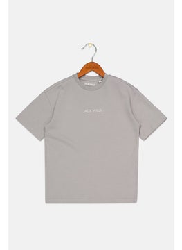 Kids Boy Short Sleeve Brand Logo T Shirt, Grey