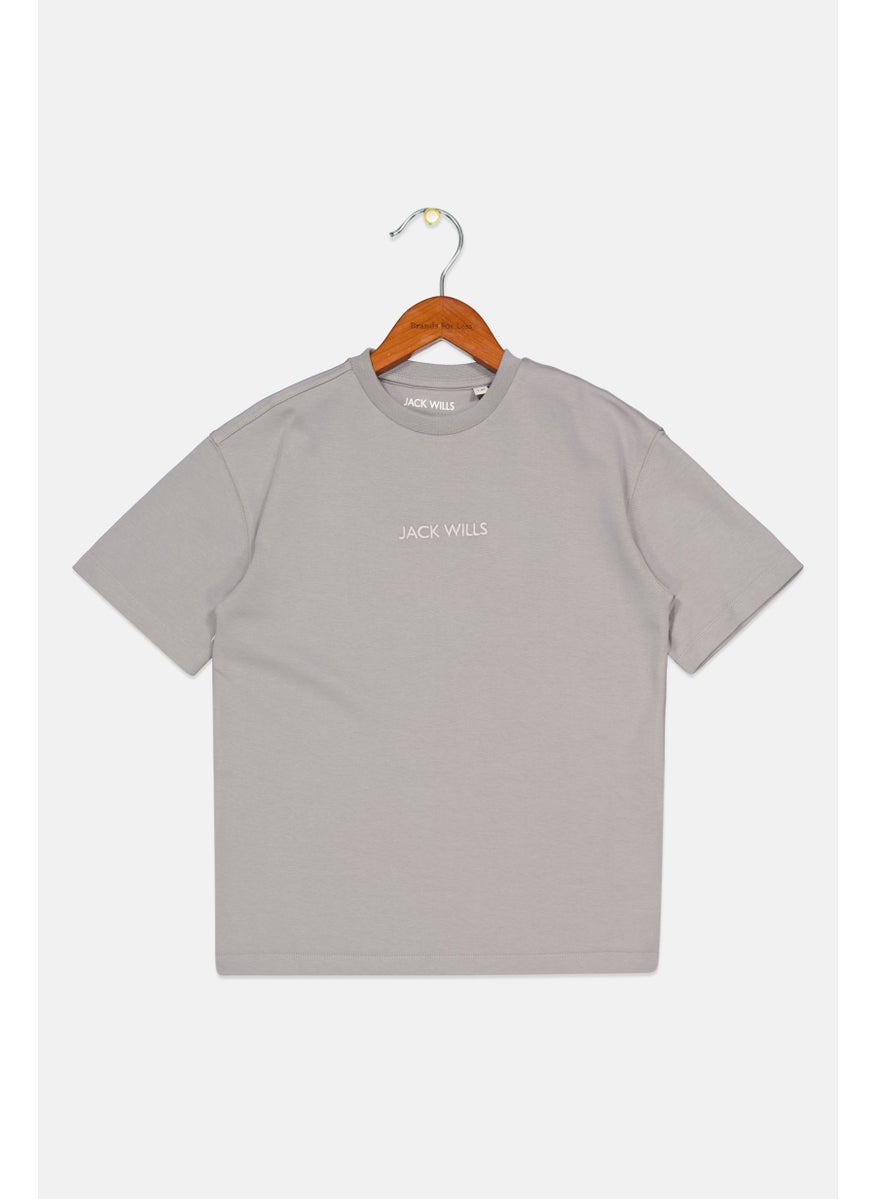 Jack Wills - Kids Boy Short Sleeve Brand Logo T Shirt, Grey - Image 1
