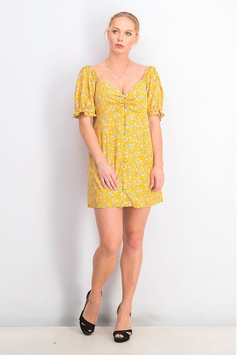 Miss Selfridge Women Petite Off Shoulder Printed Mini Dress, Yellow - Image 4
