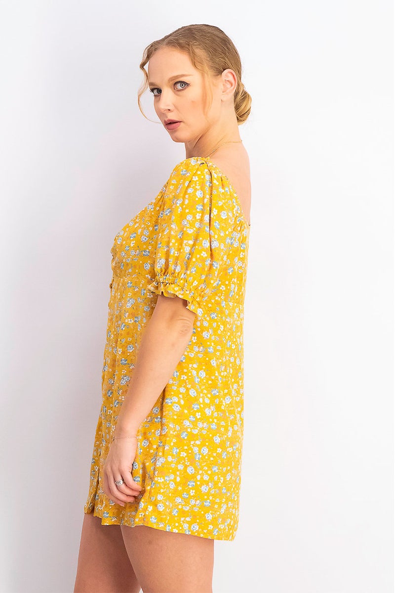 Miss Selfridge Women Petite Off Shoulder Printed Mini Dress, Yellow - Image 2