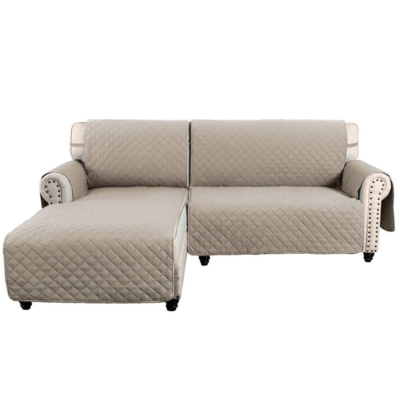 MEILLE MAISON L Shaped Sofa Cover for Dogs 2Piece Sectional Couch Cover Plus Chaise Lounge Cover with Straps Reversible Water Resistant Furniture Protector Cover Large Khaki LKL2PDMC9