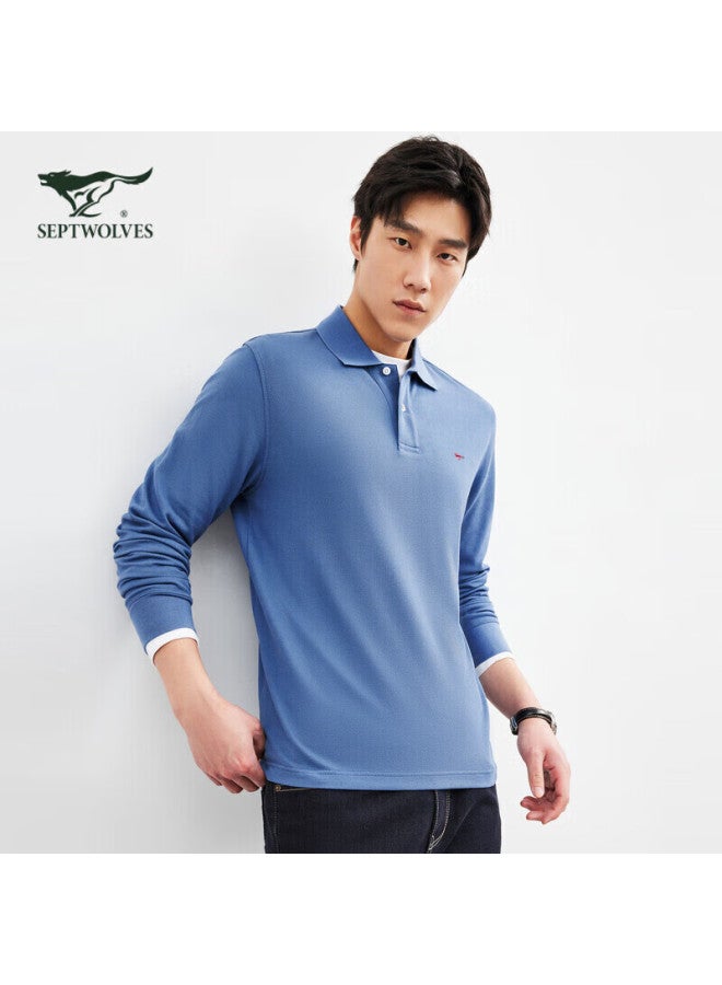 Septwolves Long-sleeve T-shirt For Men, Turn-down Collar, Pure Cotton, Solid Color, Multi-color, Small Wolf Logo, Business Casual, Breathable Polo Shirt, Men's Clothing - Image 4