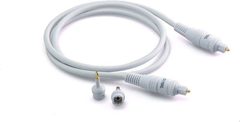 GBL G&BL 2m Optical Cable with 2 Toslink Plugs and 3.5mm Adapter - White - Image 2