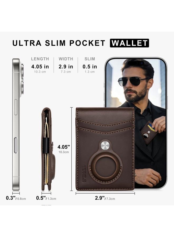 Tipmile RFID Blocking Slim Bifold Genuine Leather Minimalist Front Pocket Wallets for Men with Money Clip Thin Mens, Brown Air Tag, One Size, Slim Thin Minimalist Wallet for Men With Money Clip - Image 3
