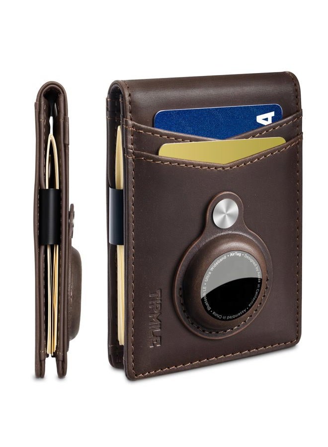 Tipmile RFID Blocking Slim Bifold Genuine Leather Minimalist Front Pocket Wallets for Men with Money Clip Thin Mens, Brown Air Tag, One Size, Slim Thin Minimalist Wallet for Men With Money Clip - Image 1