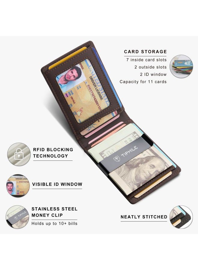 Tipmile RFID Blocking Slim Bifold Genuine Leather Minimalist Front Pocket Wallets for Men with Money Clip Thin Mens, Brown Air Tag, One Size, Slim Thin Minimalist Wallet for Men With Money Clip - Image 4