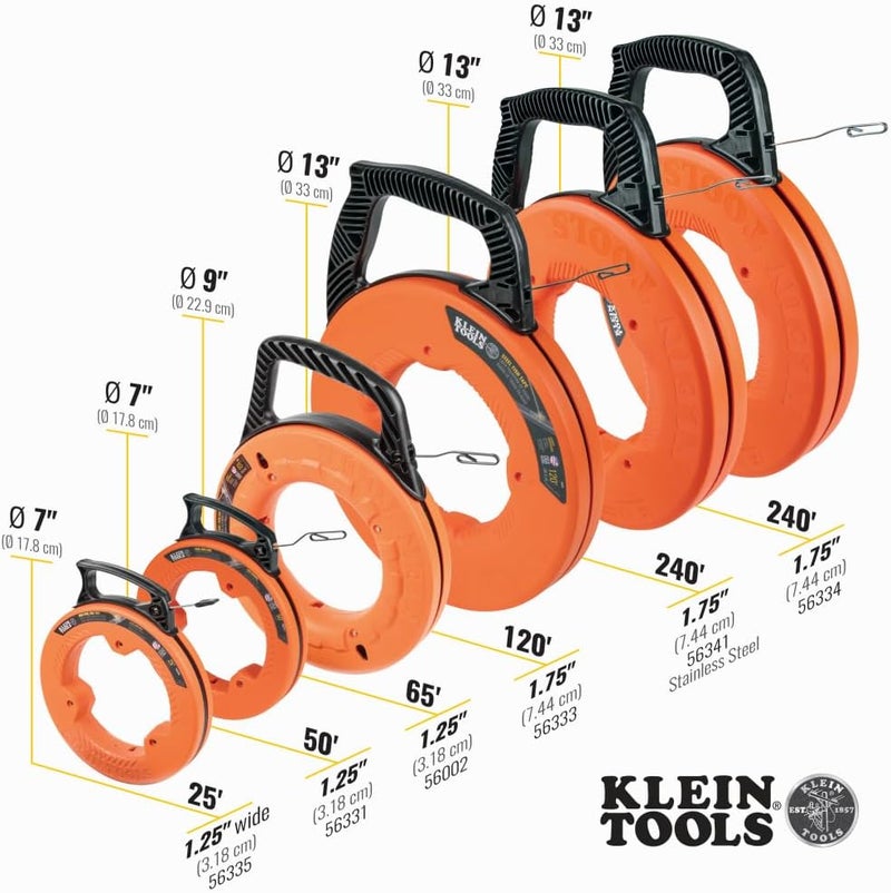 Klein Tools 56331 50-Foot Electrical Fish Tape, Steel Wire Puller with Double Loop Tip, Optimized Housing and Handle, 1/8-Inch - Image 3