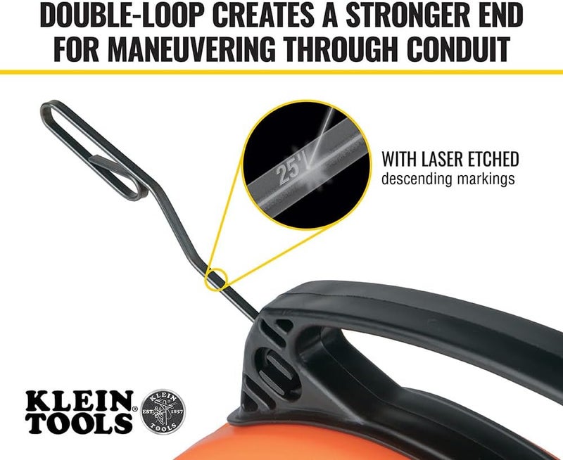 Klein Tools 56331 50-Foot Electrical Fish Tape, Steel Wire Puller with Double Loop Tip, Optimized Housing and Handle, 1/8-Inch - Image 4