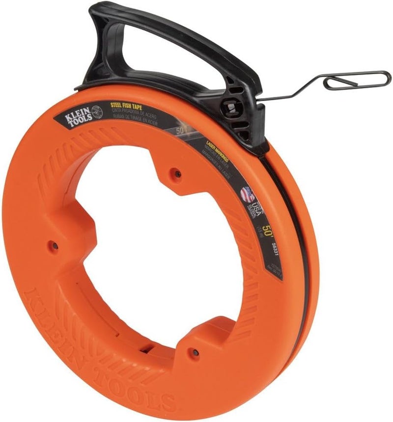 Klein Tools 56331 50-Foot Electrical Fish Tape, Steel Wire Puller with Double Loop Tip, Optimized Housing and Handle, 1/8-Inch - Image 1