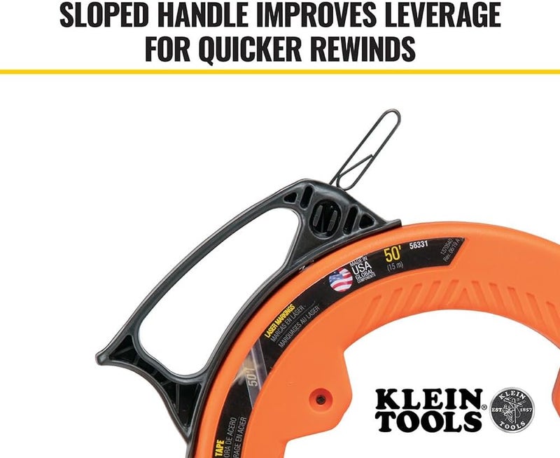 Klein Tools 56331 50-Foot Electrical Fish Tape, Steel Wire Puller with Double Loop Tip, Optimized Housing and Handle, 1/8-Inch - Image 5