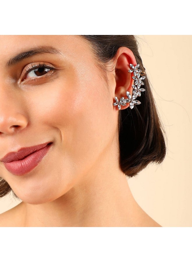 SOHI Gold Plated stones Cuff Earrings for women, Ear wire, Gold Plated, cute earrings for girls, fancy earrings for women stylish, fashion jewellery for women,Light Weight stylish, Cuff Earring - Image 5