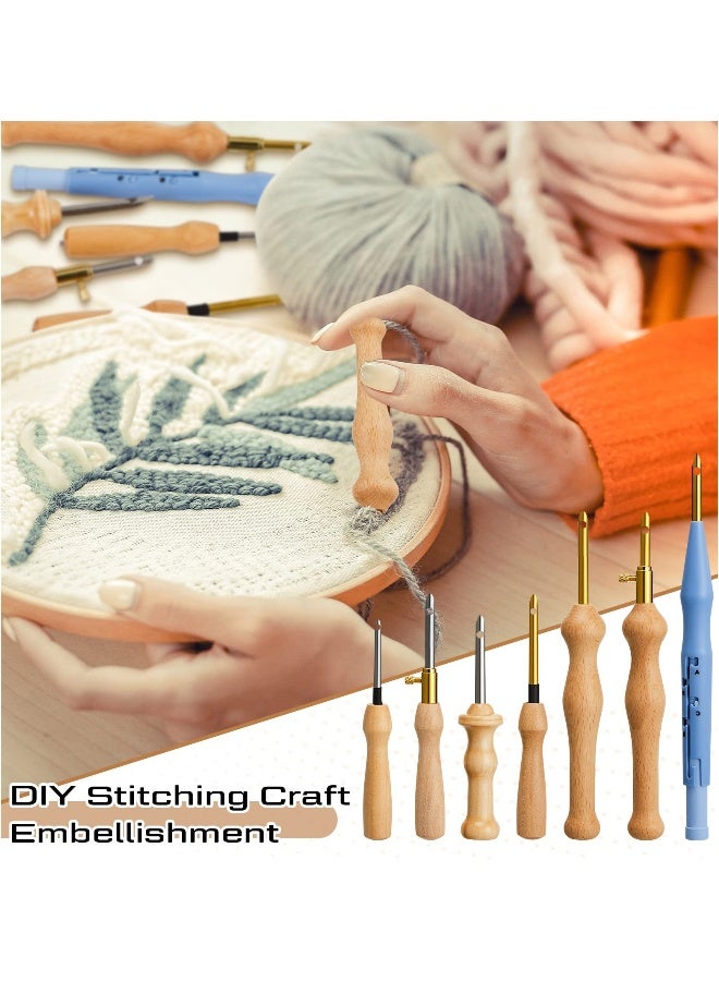 DIY Punch Needle Embroidery Kit - 7-Piece Adjustable Rug Yarn Set with Wooden Handle, Embroidery Hoops, Scissors, Needle Threader & Fabric for Beginners - Image 5