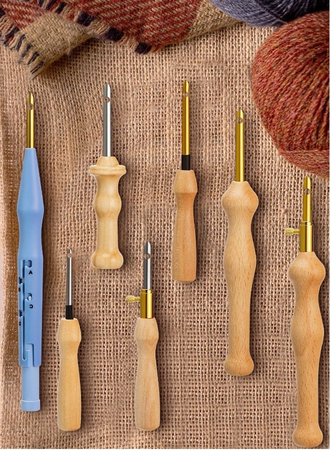 DIY Punch Needle Embroidery Kit - 7-Piece Adjustable Rug Yarn Set with Wooden Handle, Embroidery Hoops, Scissors, Needle Threader & Fabric for Beginners - Image 2