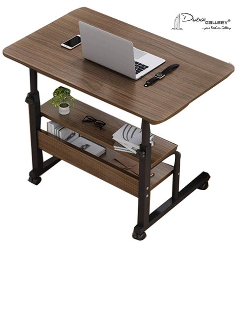 Bedside Computer Desk,Lifting Height Adjustable Computer Laptop Table Movable With Pulley, Wood+Steel Frame Modern Style Writing Working Desk