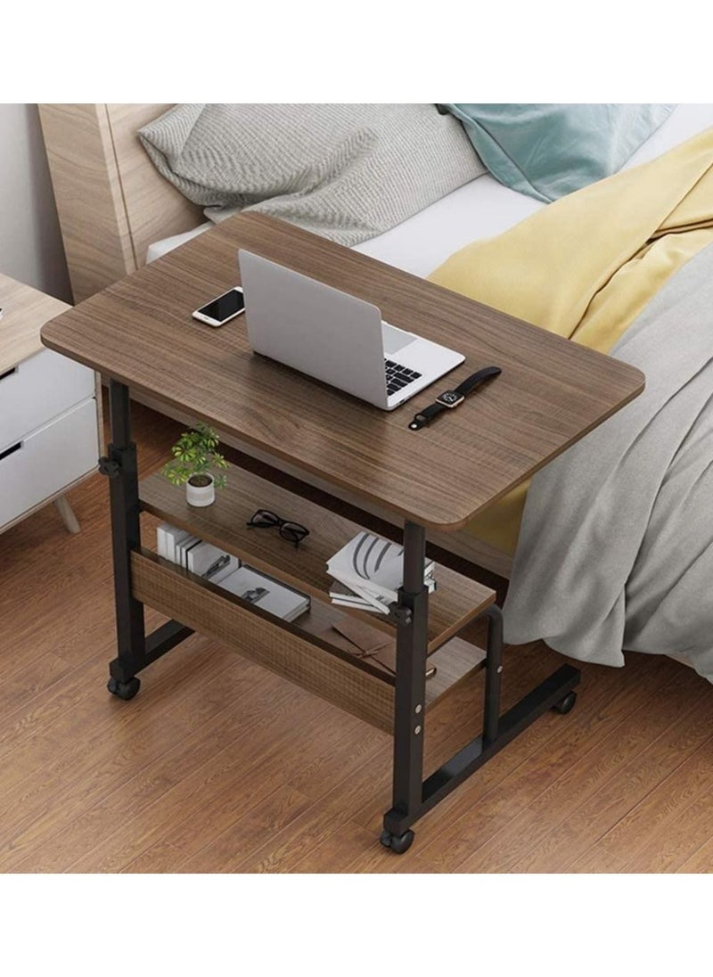 Bedside Computer Desk,Lifting Height Adjustable Computer Laptop Table Movable With Pulley, Wood+Steel Frame Modern Style Writing Working Desk
