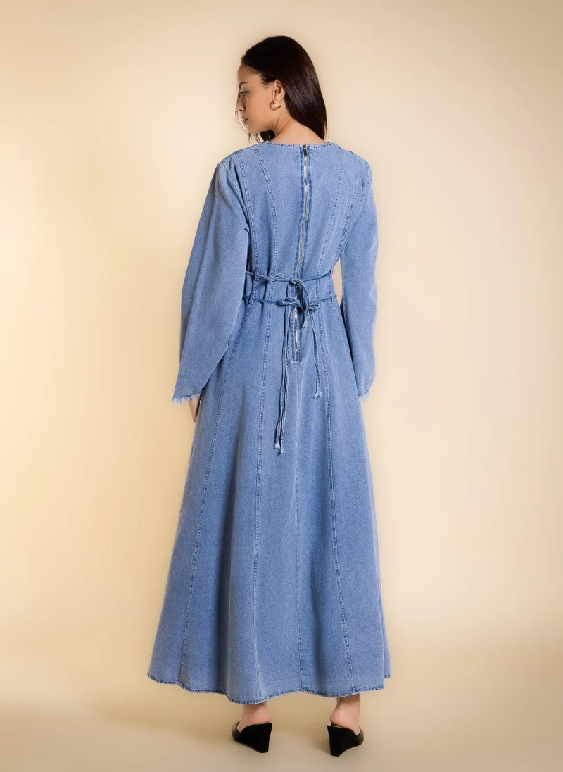 Shapes Light Blue DETAILED DENIM MIDI DRESS for Women | Best Price UAE