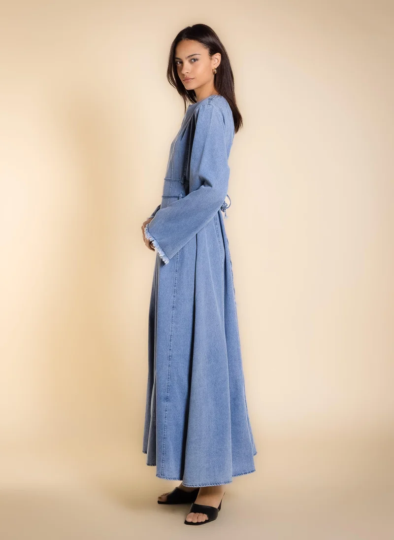 Shapes Light Blue DETAILED DENIM MIDI DRESS for Women | Best Price UAE