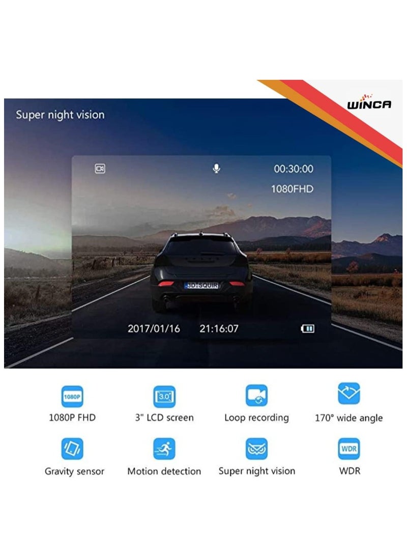 WINCA WINCA Dash Cam 1080P 3”IPS Screen DVR Car Driving Recorder Wide Angle HDR Dashboard Camera Night Vision Parking Mode Motion Detection Loop Recording WIFI – Phone APP  - Image 3