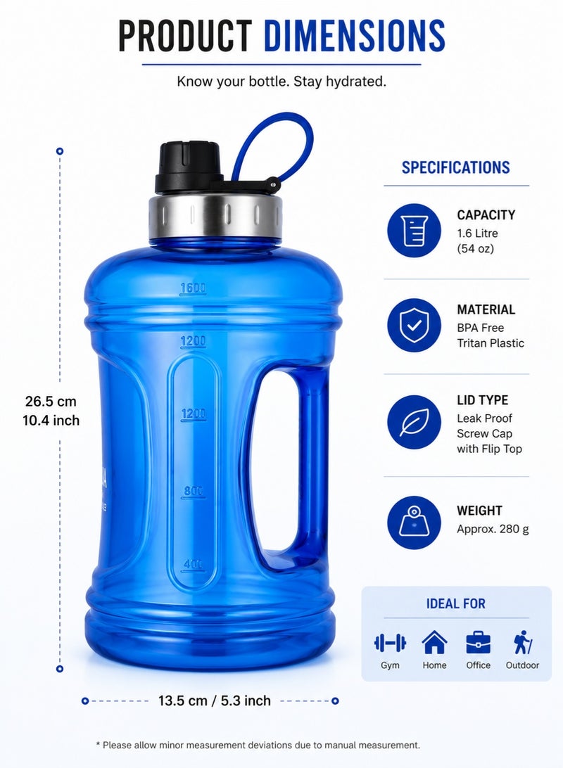 ZAICA 1.6L BPA-Free Sports Water Bottle with Handle, Leakproof Lid, Large Capacity Reusable Water Jug for Gym, Fitness, Hiking, Travel & Outdoor Activities - Image 4