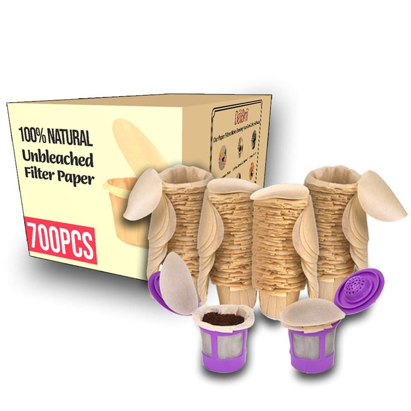 Delibru Unbleached Paper Filters with Lid for Reusable K Cups 700Box Paper coffee filters Fits All Brands Compatible with all Reusable Pods 100 Compostable and Disposable