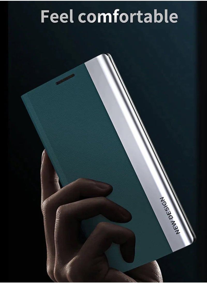 ماركة غير محددة جراب لهاتف Samsung Galaxy S23 5G من الجلد المطلي بالكهرباء من الجلد باللون الأخضر  - Image 1