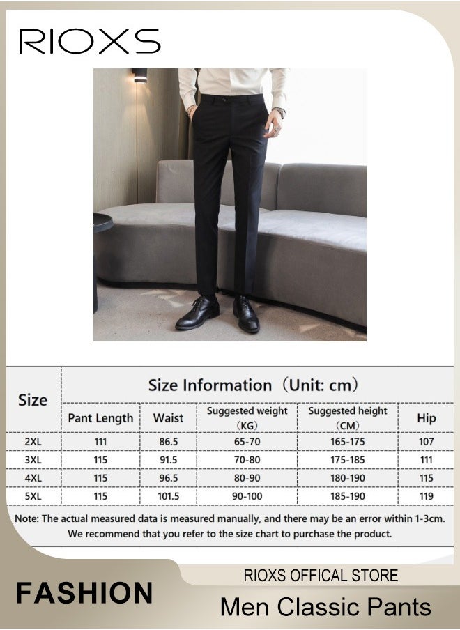 RIOXS - Men's Slim Fit Stretch Suit Pant, Comfy Trousers With Pockets, Mens Trendy Straight Leg Dress Pants, Regular Fit Pants For Men, Trousers For Office Gathering Meeting Business Daily Casual, Gift For Father Boyfriend Husband - Image 1