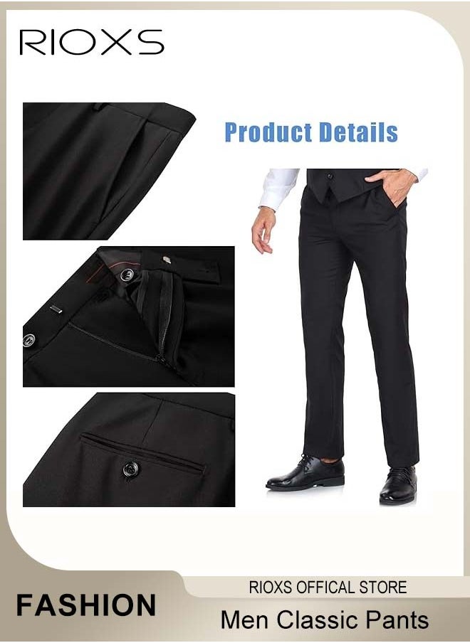 RIOXS - Men's Slim Fit Stretch Suit Pant, Comfy Trousers With Pockets, Mens Trendy Straight Leg Dress Pants, Regular Fit Pants For Men, Trousers For Office Gathering Meeting Business Daily Casual, Gift For Father Boyfriend Husband - Image 1