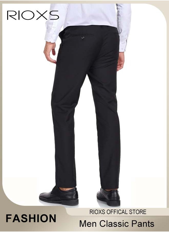 RIOXS - Men's Slim Fit Stretch Suit Pant, Comfy Trousers With Pockets, Mens Trendy Straight Leg Dress Pants, Regular Fit Pants For Men, Trousers For Office Gathering Meeting Business Daily Casual, Gift For Father Boyfriend Husband - Image 1