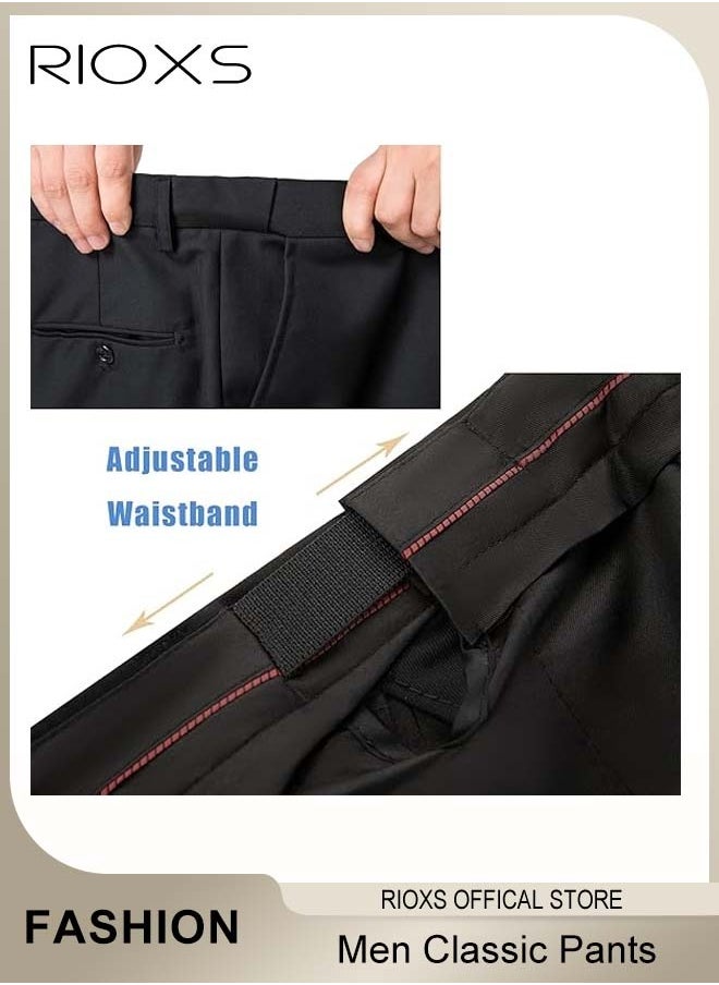 RIOXS - Men's Slim Fit Stretch Suit Pant, Comfy Trousers With Pockets, Mens Trendy Straight Leg Dress Pants, Regular Fit Pants For Men, Trousers For Office Gathering Meeting Business Daily Casual, Gift For Father Boyfriend Husband - Image 1