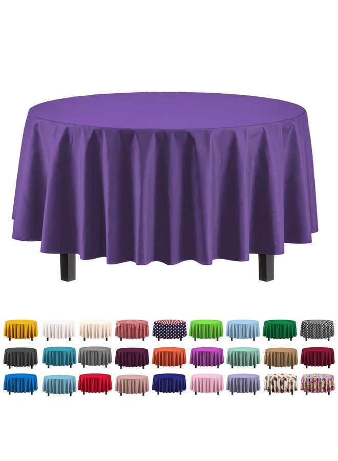 Exquisite Party Solids 12-Pack Premium Plastic 84-Inch Round Tablecloth - Purple - Image 1