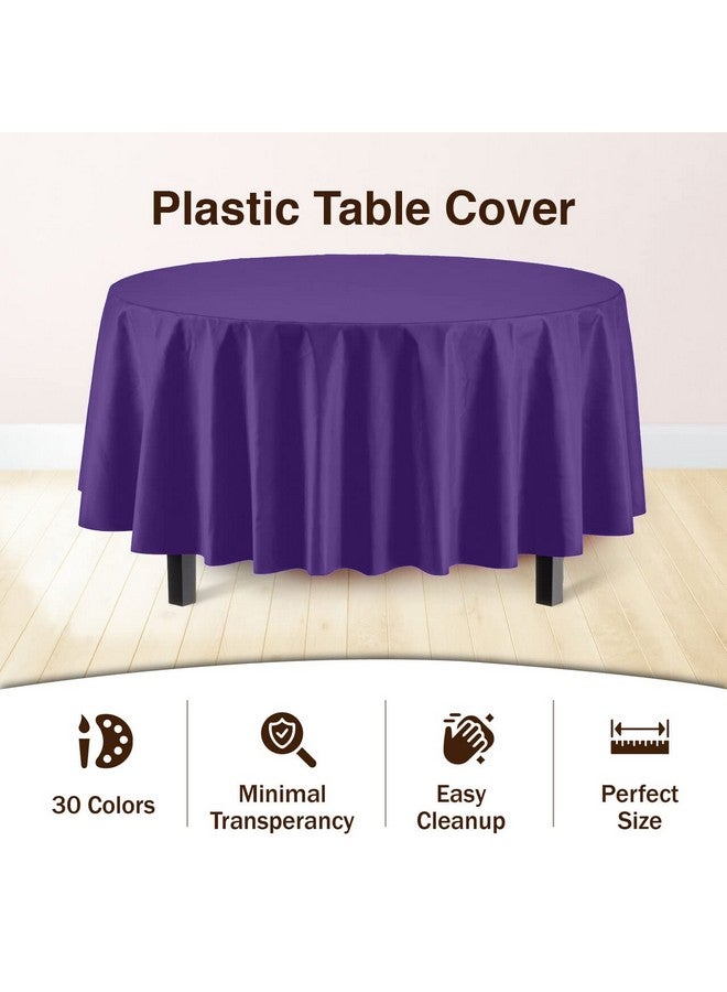 Exquisite Party Solids 12-Pack Premium Plastic 84-Inch Round Tablecloth - Purple - Image 3