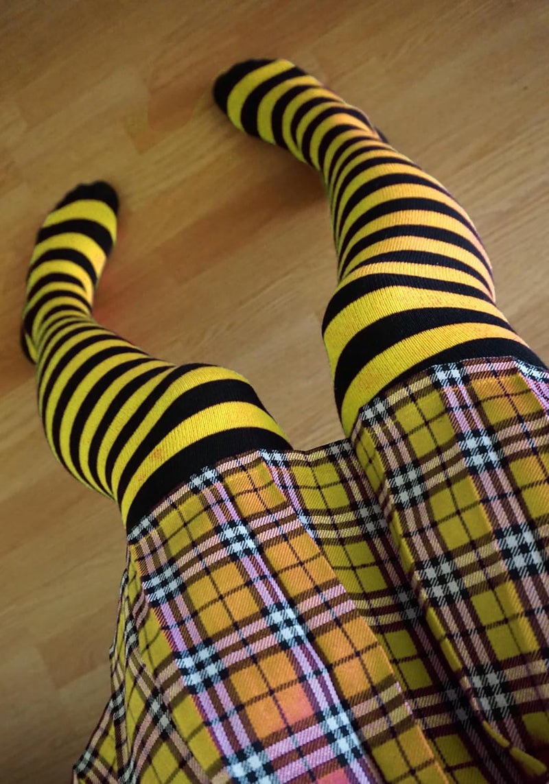 DAZCOS Striped Thigh High Socks Elastic Over The Knee Knit Stockings Leg Warmers for Christmas - Image 5