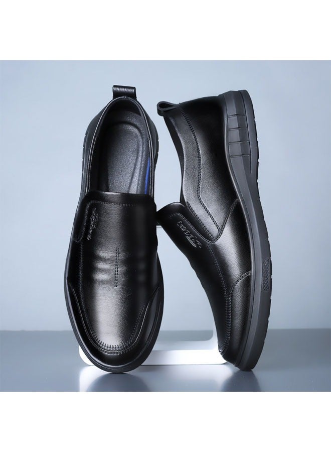 Mens Casual Leather Shoes Fashion Soft Sole British StyleBlack - Image 3