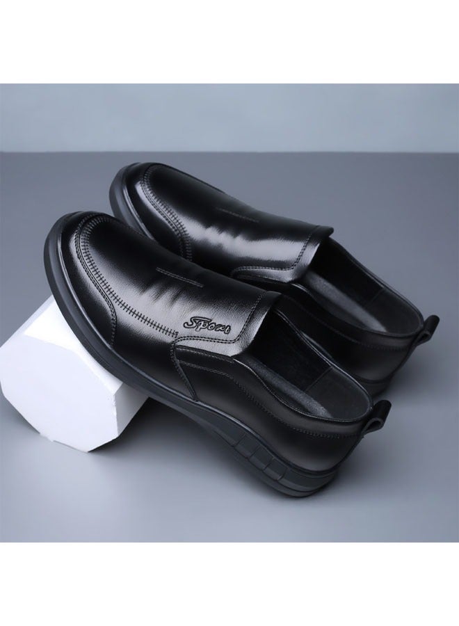 Mens Casual Leather Shoes Fashion Soft Sole British StyleBlack - Image 4