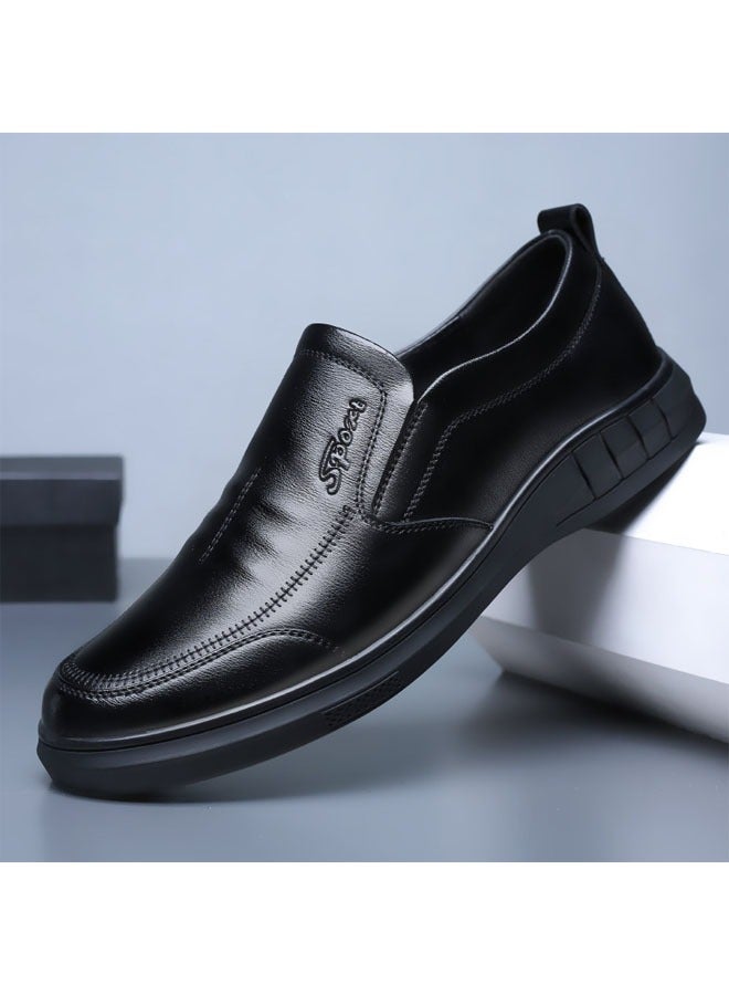 Mens Casual Leather Shoes Fashion Soft Sole British StyleBlack - Image 5