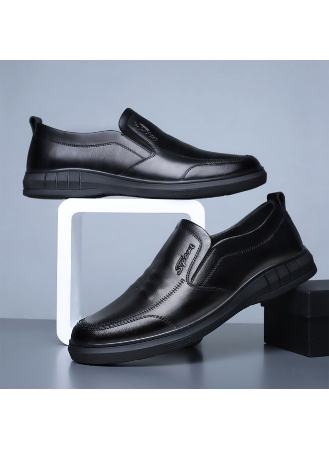 Mens Casual Leather Shoes Fashion Soft Sole British StyleBlack - Image 2