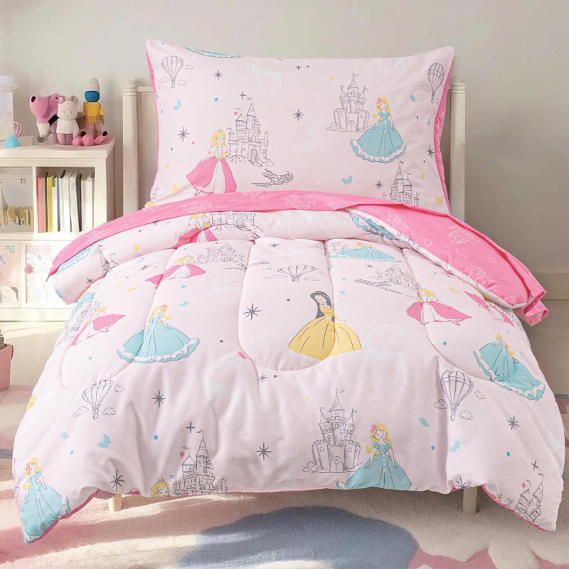 PHF 4 Piece Toddler Bedding Set, Ultra Soft Toddler Comforter Sets Include Comforter, Fitted Sheet, Flat Top Sheet and Pillowcase for Girls, Christmas Bed in A Bag for Baby Bedroom, Princesses - Image 1